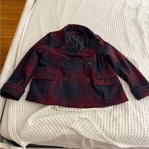 NWOT Larry Levine Red and Blue Plaid Coat Size Large